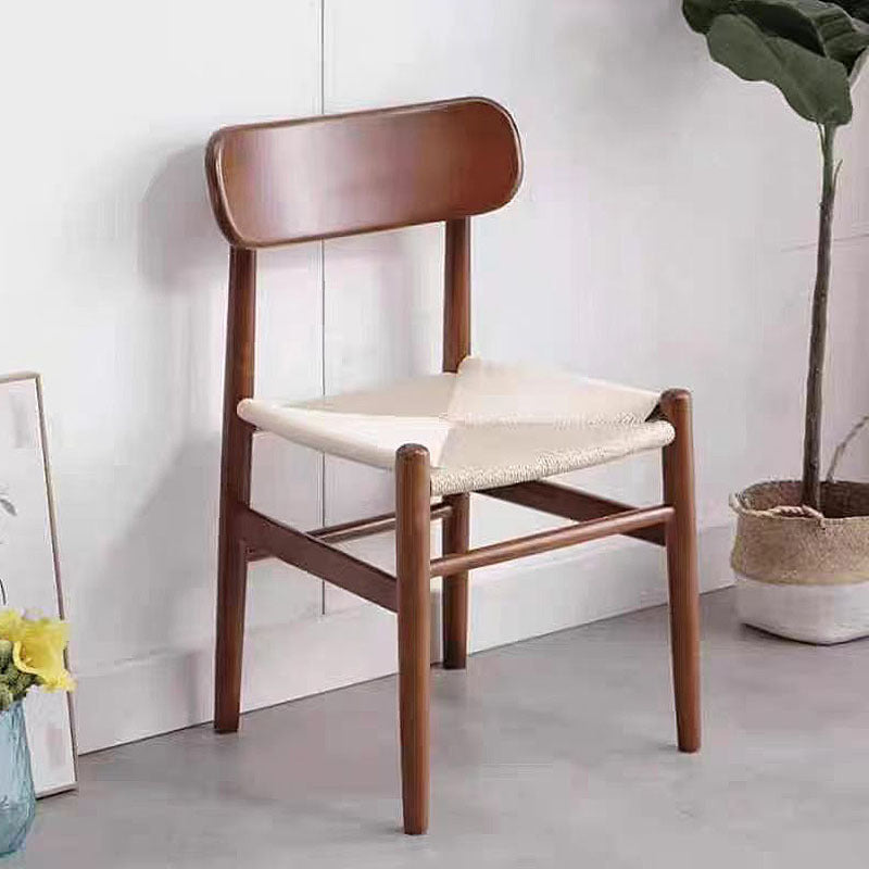 Solid Walnut Wood Woven Seat Dining Chair – Handcrafted Minimalist Wooden Chair